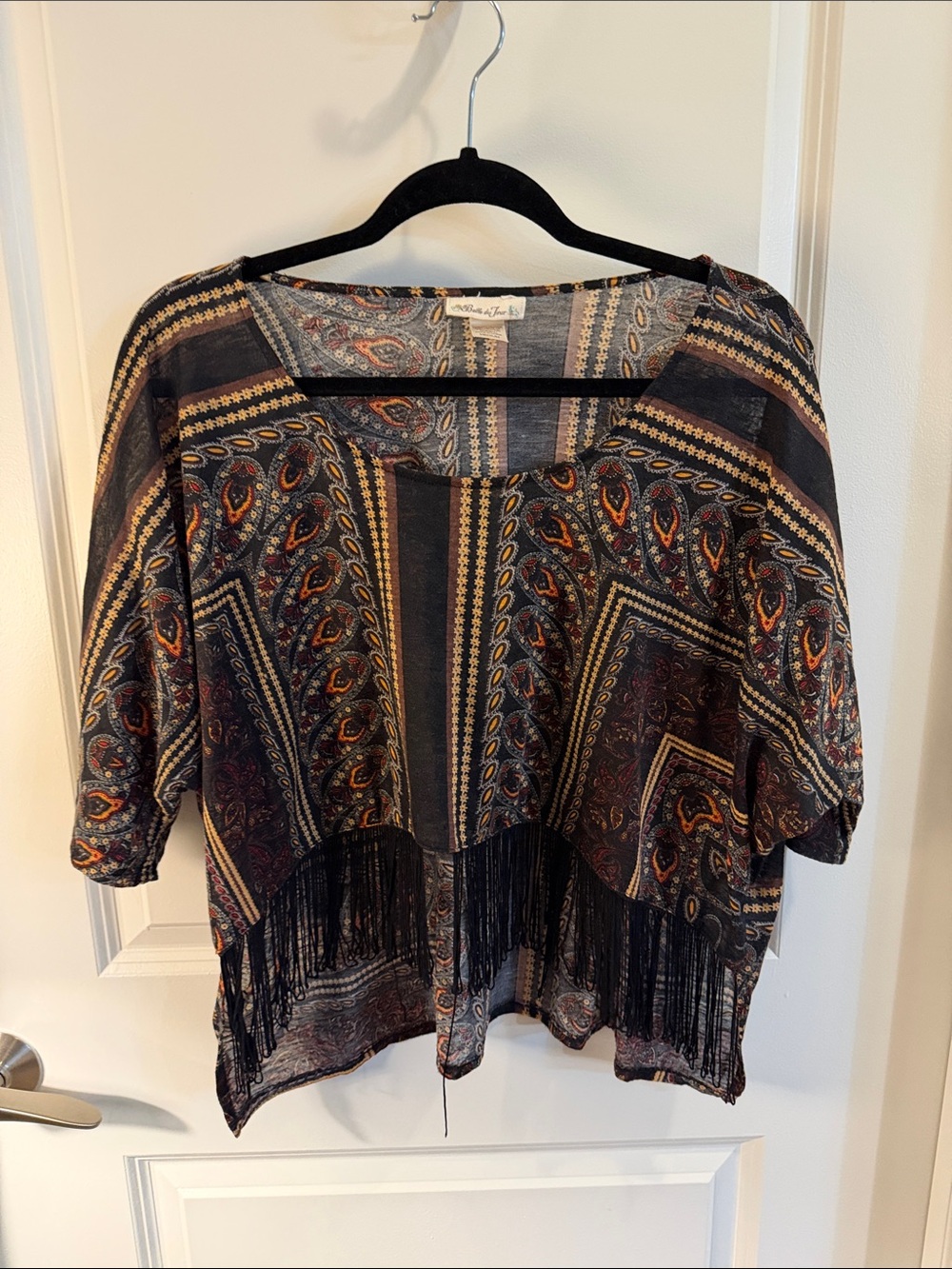 Belle Du Jour Navy Multi Paisley Fringe Tunic